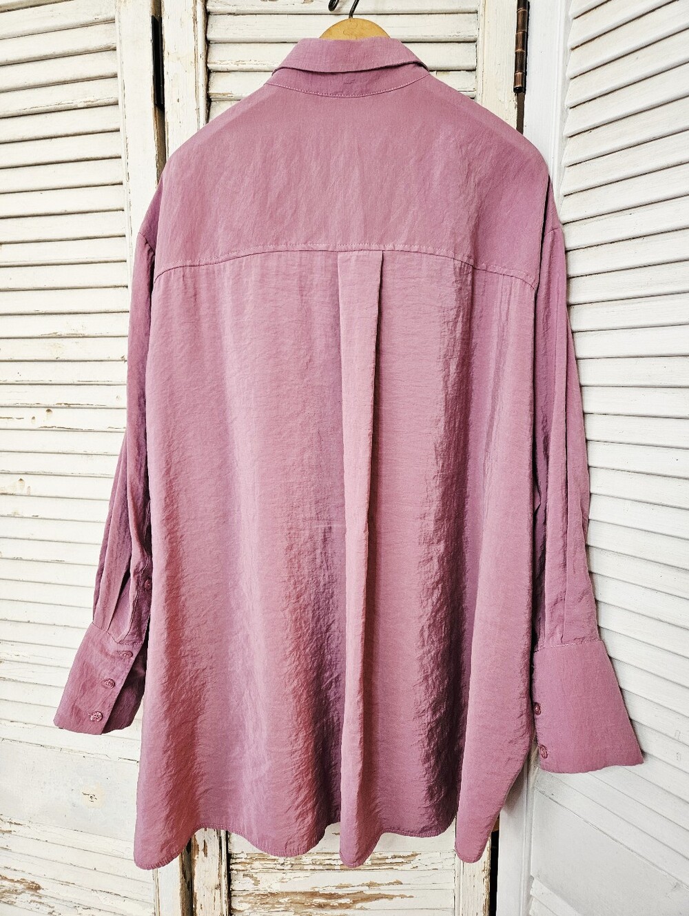 Zara Mauve/Pink Crepe Oversized Blouse Fits Medium To XL - Picture 10 of 12